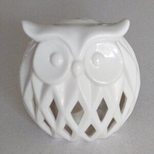 White Ceramic Owl Votive Candle Holder